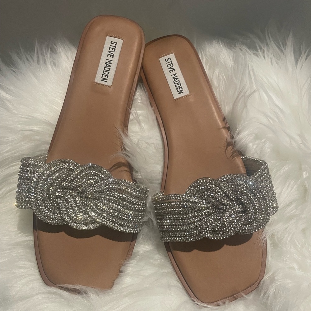 Steve Madden Silver Embellished Women's Sandals - Picture 2 of 5